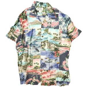 RRL ダブルアールエル PATCHWORK PRINT CAMP SHIRTS パッチワークプリント ハワイアンシャツ M BLUE Double RL 半袖 アロハシャツ g18087