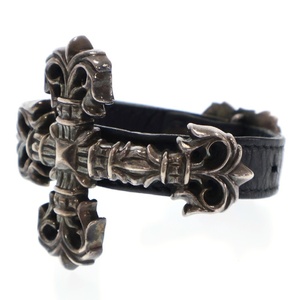 CHROME HEARTS クロムハーツ BENT FILIG CROSS ベント フィリグリークロスガンスリンガーレザーブレスレット ブラック/シルバー