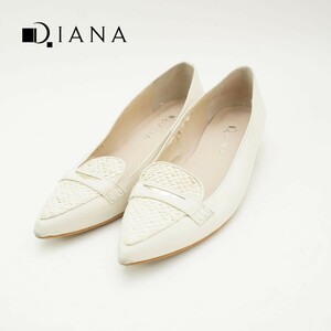 DIANA ダイアナ 24.5 コインローファー ヒール ポインテッドトゥ レザー アイボリー /RC57