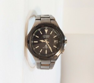 ★【CITIZEN】Eco-drive H410-T006035　稼働良品☆シチズン エコドライブソーラー アテッサ チタン 黒文字盤 デイト機能付き　007JHHJU34