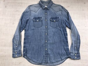 アメリカンイーグルアウトフィッターズ AMERICAN EAGLE OUTFITTERS サーフ USEDウォッシュ 長袖 デニム ウエスタンシャツ メンズ L 青