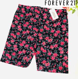 新品タグ付き FOREVER 21 （フォーエバートゥエンティワン）ローズプリント　ショート丈スパッツ　ショート丈レギンス　ブラック サイズM