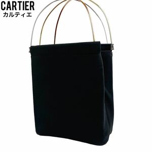 極美品　Cartier カルティエ　ハンドバッグ　ブラック　手提げ　冠婚葬祭　トートバッグ ショルダーバッグ　フォーマル　マストライン