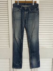 LOUNGE LIZARD　ダメージ加工 スリム デニムパンツ 日本製 size:4　/　ラウンジリザード　Skinny スキニー Slim チェーンステッチ USED加工