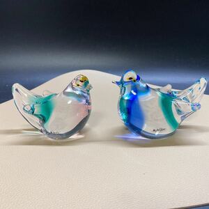 現状品 マルティグラス Multi Glass ガラス 硝子 置物 鳥 2体セット 欠けあり 稀少 レア