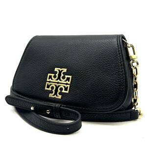 【未使用品】TORY BURCH トリーバーチ ぺブルレザー ブリテン スモール サドル 2way ミニ ショルダーバッグ クロスボディ 黒 ブラック