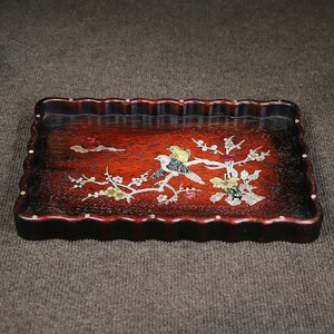 ◆古風堂◆ 中国 皿 紫檀木 貝殼茶盤 工芸品 サイズ：35cm*23cm*3.5cm