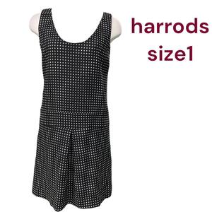 美品　ハロッズ　ストンとしたシルエットとリボンが可愛い　ワンピース　1　M4I416　harrods　S　7号　黒　ブラック地