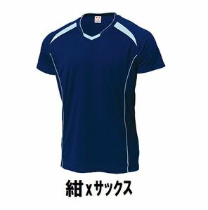 新品 バレーボール メンズ 半袖 シャツ 紺xサックス サイズ130 子供 大人 男性 女性 wundou ウンドウ 1610 送料無料