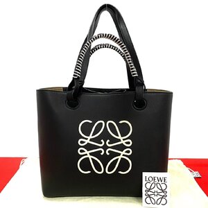 ほぼ未使用 希少品 保存袋付 LOEWE ロエベ アナグラム トート ロゴ レザー 本革 トートバッグ ハンドバッグ ブラック 黒 50978