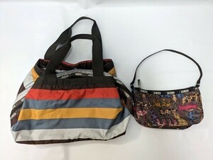 LeSportsac レスポートサック 猫柄 ポーチ ＆ マルチカラーストライプバッグ 2点セット