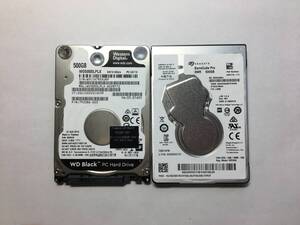 中古パーツ 2.5 インチ SATA 内蔵ハードディスク 厚さ7mm 500GB HDD 7200RPM 2台セット売り 正常品 500(7200)-23