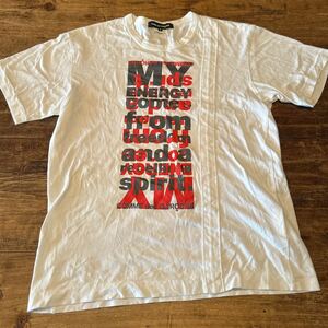 良品・コムデ・ギャルソンの大ロゴ入りデザイン白半袖 Tシャツ
