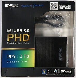 シリコンパワー, ポータブルハードディスク, 1TB, USB3.0, 3SPBH01TD05T-2, 中古