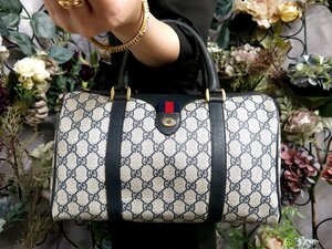 ●超美品●GUCCI オールド グッチ●シェリー●GGスプリーム●PVC カーフ レザー 本革●ボストン バッグ●ネイビー 白●G金具●Js49687