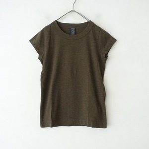 【美品】ホームスパン homspun *コットン天竺半袖Tシャツ*Sカーキブラウン無地カットソーショートスリーブ(33-2404-857)【72E42】