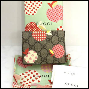 GUCCI グッチ 663922 アップル　GGスプリーム　　 PVC　二つ折り財布　コンパクトウォレット　 りんご　ハート