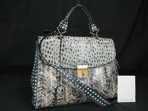 1円 ■極上■本物■美品■ MARC JACOBS マークジェイコブス パイソン 2WAY ワンハンドル ハンドバッグ ショルダー ネイビー系 AX9035