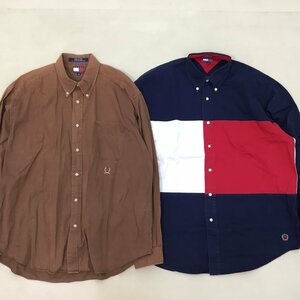 ■90s TOMMY HILFIGER トミーヒルフィガー 2点 まとめ売り 長袖シャツ レア 刺繍 コットン メンズ サイズL.XL /0.72kg■