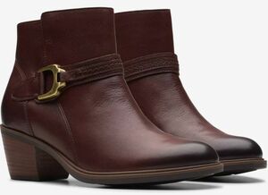 送料無料 Clarks 26cm アンクル ブーツ ジッパー ブラウン レザー 革 ラグ ソール コンフォート ブーティー パンプス スニーカー AAA274