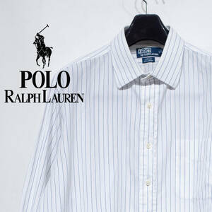 【ボロ】17 1/2 34/35（XL位） / 90s POLO RALPH LAUREN ポロラルフローレン CURHAM ピンストライプシャツ ワイシャツ オーバーサイズ