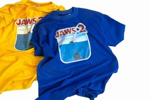 デッドストックUSA製70sビンテージUnkownボディJAWS2ジョーズ2クルーネックフォトプリントTシャツLブルーアメカジ映画ムービー h24114