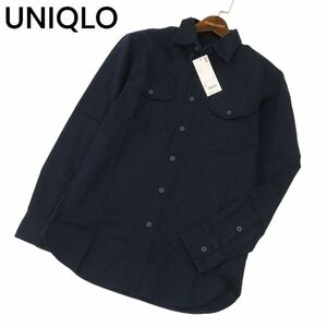 【新品 未使用】 UNIQLO ユニクロ 通年 長袖 ツイル ワーク シャツ Sz.S　メンズ ネイビー　C4T03715_4#C