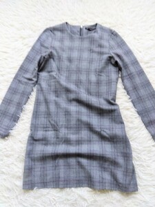 美品☆ ZARA TRAFALUC COLLECTION 膝丈 ワンピース グレンチェック柄 グレー系 長袖 細身 EUR.US / XSサイズ