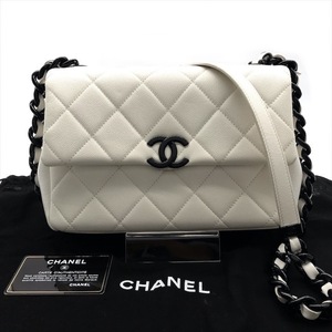 良品 CHANEL シャネル ココマーク マトラッセ キャビアスキン バイカラー プラチェーン ショルダー バッグ ホワイト ブラック a3801