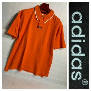 ヴィンテージ　adidas アディダス　オレンジ　アンテナロゴ　刺繍　半袖　ポロシャツ L