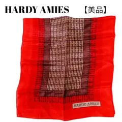 【美品】【匿名配送】HARDY AMIES シルクスカーフ 赤 幾何学模様