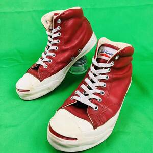 ★希少★ 即決 USA製 90s CONVERSE 約25cm JACK PURCELL レザー レッド コンバース ジャックパーセル ハイカット メンズ スニーカー