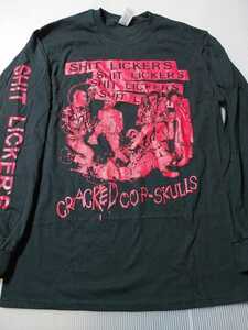 SHITLICKERS 長袖 Tシャツ Cracked Cop Skulls 黒M ロンT / anti cimex discharge moderat likvidation mob47 rovsvett asocial