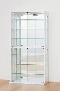 送料無料ガラスコレクションケース 背面ミラー８段 ホワイト系 フィギュア収納 コレクションケース（1024）