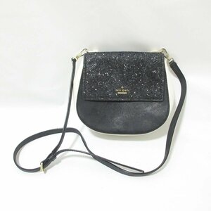 ほぼ美品 kate spade new york ケイトスペード CAMERON STREET GLITTER レザー ショルダーバッグ ブラック×ホワイト 062 ◆