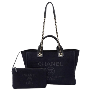 シャネル CHANEL バッグ ドーヴィル レディース ブランド トートバッグ ハンドバッグ ショルダーバッグ 2way キャンバス ブラック ゴールド