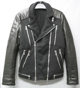 バルマン BALMAIN PARIS：袖 レザー ライダース ジャケット M （ ブルゾン 本革 BALMAIN HOMME Leather Sleeve Raider