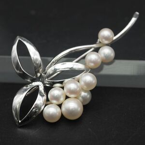 Y067 1円 MIKIMOTO ミキモト あこや真珠 4.7~6.3mm9珠 パール S刻印 デザイン シルバー ブローチ 6月誕生石