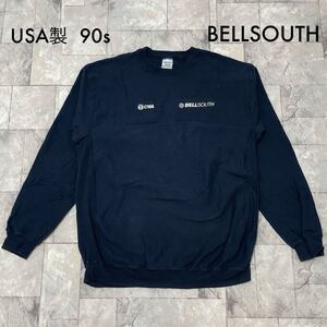 USA製 90s BELLSOUTH ベルサウス CWA sweat スウェット トレーナー 企業物 刺繍ロゴ ビッグシルエット ヴィンテージ ネイビー 玉FL3500