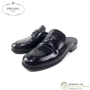 プラダ （PRADA） ブラッシュドレザー ミュール ローファー トライアングルロゴ フラット 靴 1D918M ＃36 1/2 ブラック（中古）