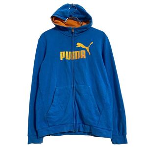 PUMA ロゴスウェット パーカー キッズ XXL 170～ ブルー オレンジ プーマ スポーツ ジップアップ 古着卸 アメリカ仕入 a701-5364