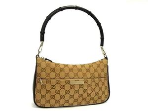 1円 ■美品■ GUCCI グッチ 001 3865 001553 バンブー GGキャンバス×レザー ワンハンドル ハンドバッグ レディース ブラウン系 FL0296