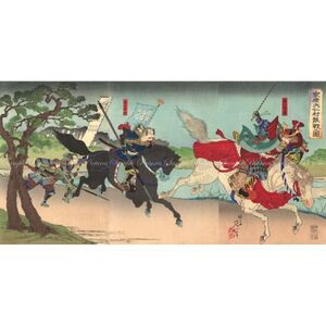 【フルサイズ版】楊斎延一 家康大仁村難戦之図 -真田幸村・大坂夏の陣- 大判錦絵三枚続 壁紙ポスター 603mm×302mm はがせるシール式 008S2