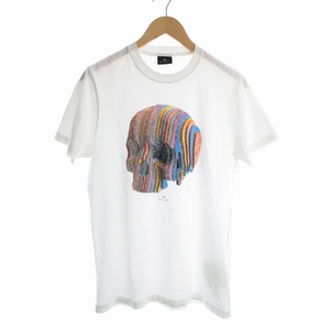 ピーエスポールスミス PS Paul Smith Wooden Stripe Skull T Shirt Tシャツ スカル柄 プリント 半袖 L 白 ホワイト /KO ■SM3 メンズ