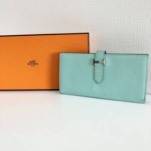 HERMES エルメス ベアンスフレ ライトブルー 長財布 A刻 シルバー金具