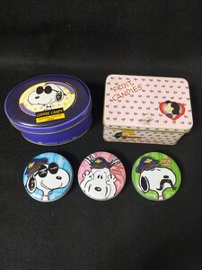 【USED】お菓子缶 空き缶 スヌーピー USJ 2004年頃 空缶SNOOPY コレクション 阪急電車 PEANUTS 2017年頃 ピンク 紫 ハート