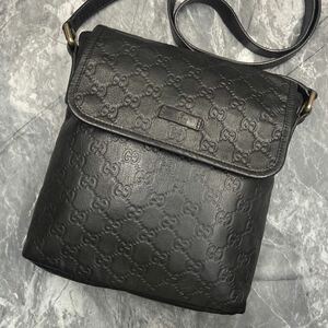 1円【極美品】入手困難 GUCCI グッチ シマ GG柄 総柄 メンズ ショルダーバッグ サコッシュ ポシェット 斜め掛け レザー ダークブラウン