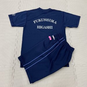 Y303/Y(中古) 福島県 福島東高校 体操着 2点 /指定品/校名入り/Lサイズ/半袖/ハーフパンツ/KURALON/紺/夏用/ジャージ/体育着/男子生徒