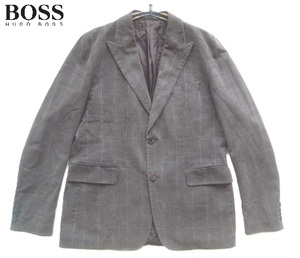 極上スロベニア製!!ヒューゴボス HUGO BOSS*グレンチェック柄 2つボタン ピークドラペルジャケット 52 XL 茶×黒×白 ブラウングレー