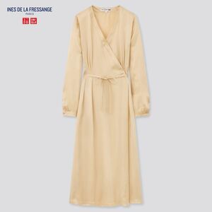 Y4★送料無料☆新品未使用★UNIQLO×INES DE LA FRESSANGE☆ユニクロ×イネス・ド・ラ・フレサンジュ★シルクラップワンピース☆ベージュS